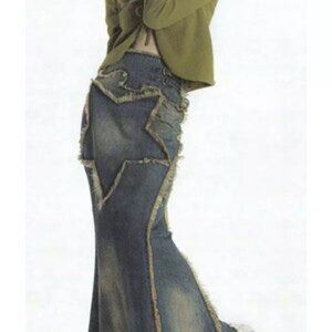 Y2K Denim Star Patch Skirt NWOT